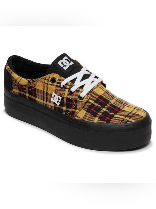 DC Shoes - DC Shoes Trase Platform TXSE yellow black plaid print sneakers shoes